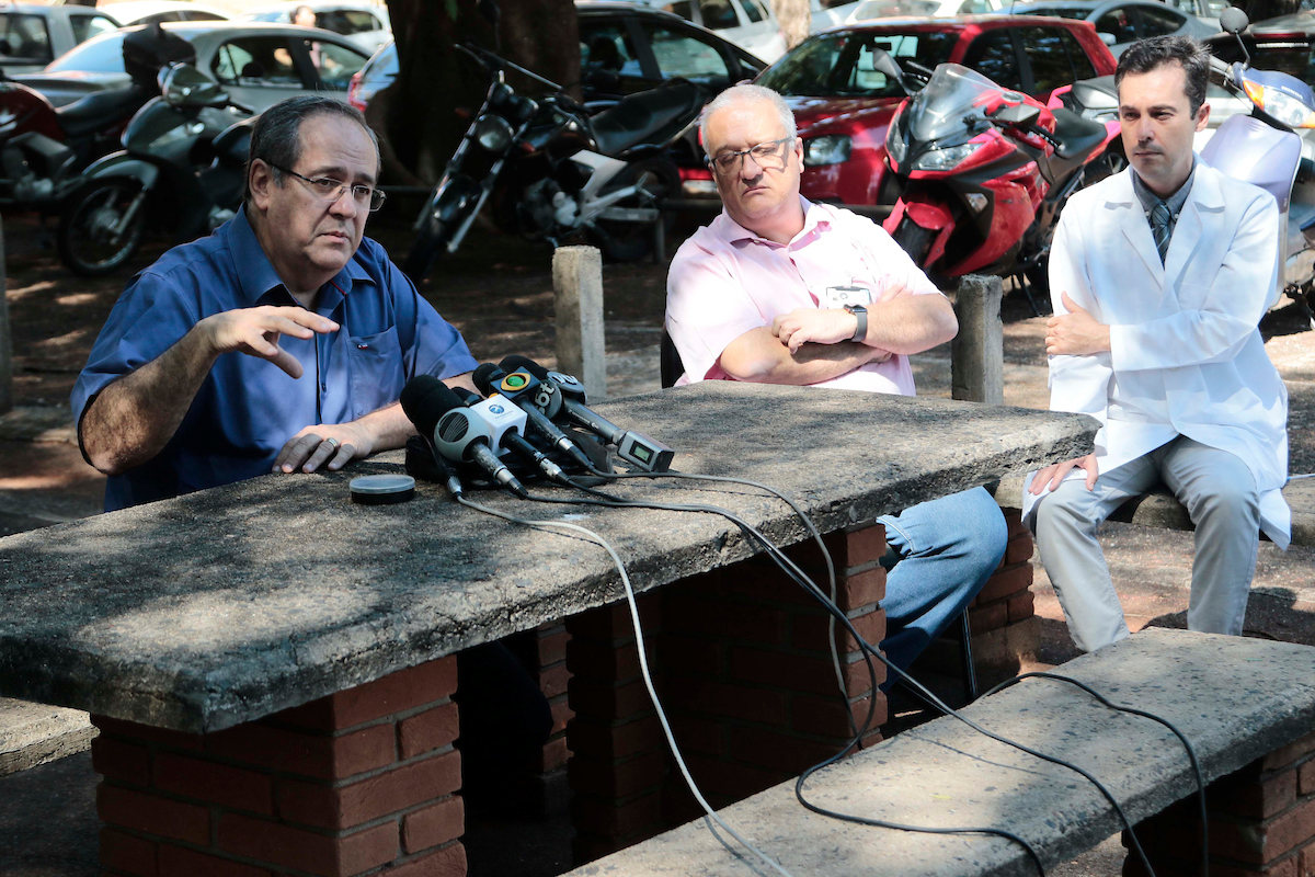Antonio, Plínio Trabasso e Rodrigo Bueno de Oliveira em entrevista coletiva. Foto: Divulgação