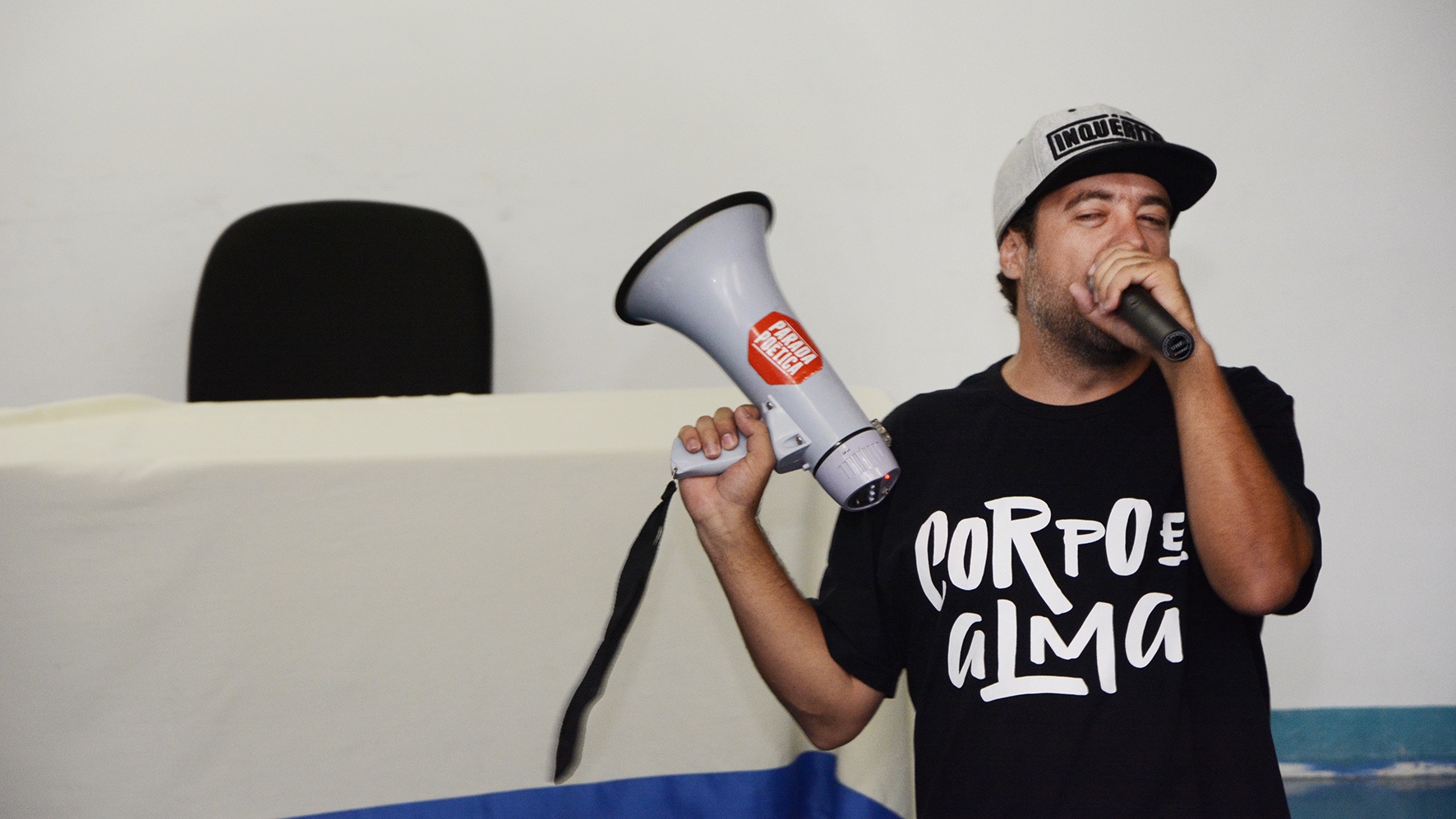 O rapper Renan Inquérito participou do evento cultural Inquérito encontra Inquérito, durante o III Encontro dos Inquéritos de Saúde ISA, realizado na FCM/Foto: Marcelo Oliveira