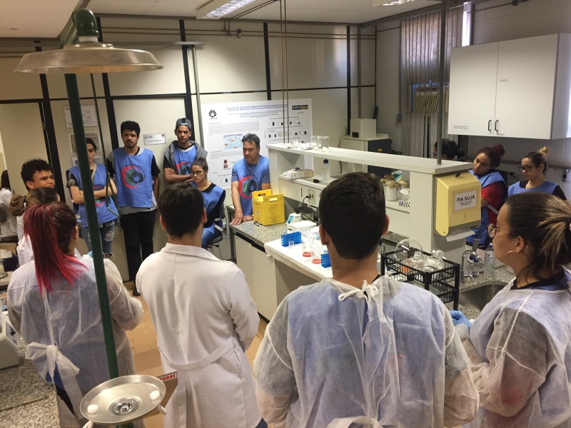 Alunos da EE Dom Barreto durante oficina no LABDII. Atenção redobrada para a realização dos experimentos/Foto: Mário Moreira